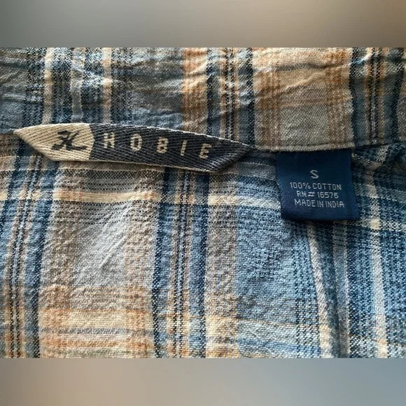 Hobie Surf Plaid Light Blue & Tan Short Sleeve Collared Shirt Men S Small - Picture 5 of 6